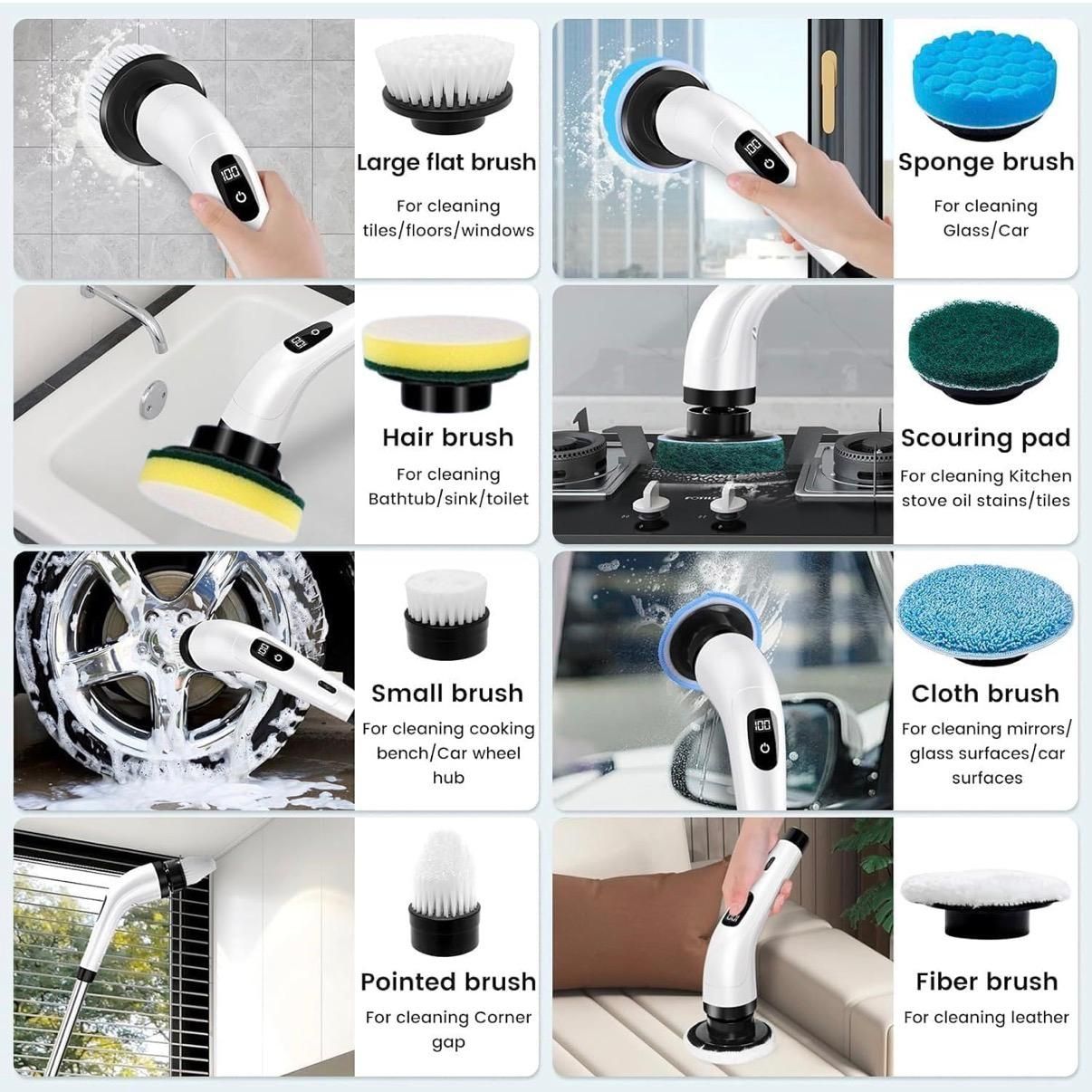 9in1 Electric Spin Scrubber – Rechargeable Cordless Cleaning Brush with Multiple Heads